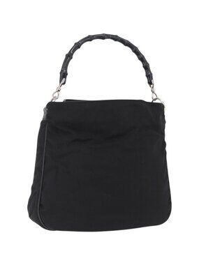 GUCCI Bamboo Shoulder Bag Canvas Black Silver 001 1638